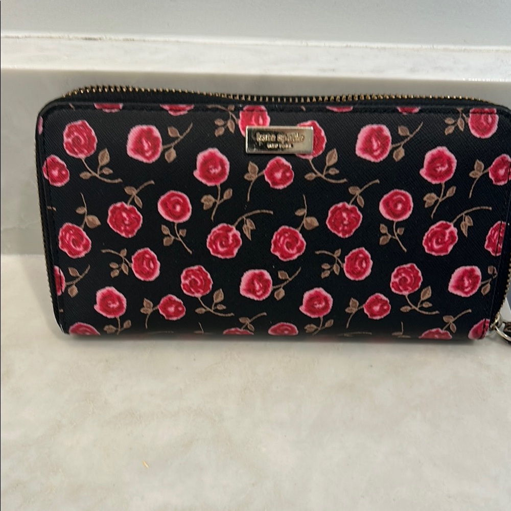 Kate Spade Black and Pink Floral Wallet